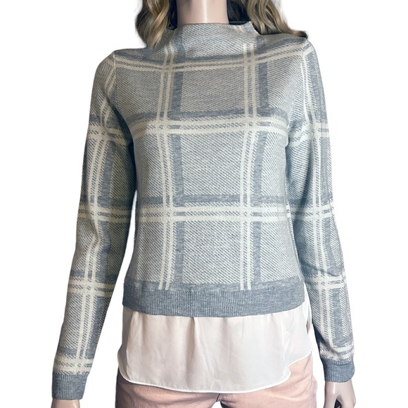 Camber & Grace Cheater Sweater Tunic Grey White Plaid Illusion Blouse Super Soft - Picture 2 of 14